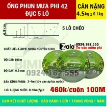 Dây tưới phun mưa phi 42 5 lỗ chéo, cuộn 100 mét