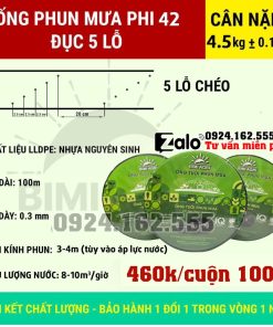 Dây tưới phun mưa phi 42 5 lỗ chéo, cuộn 100 mét