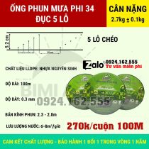 Dây tưới phun mưa phi 34 3 - 5 lỗ chéo, cuộn 100 mét