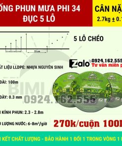 Dây tưới phun mưa phi 34 3 - 5 lỗ chéo, cuộn 100 mét