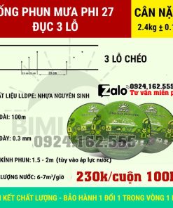 Dây tưới phun mưa phi 27 3 - 5 lỗ chéo, cuộn 100 mét