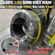 Ống LDPE 25 dày 1.8 mm cuộn 200 mét BIMI AGRI
