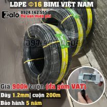 Ống LDPE 16 dày 1.2 mm cuộn 200 mét BIMI AGRI