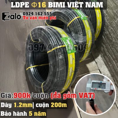 Ống LDPE 16 dày 1.2 mm cuộn 200 mét BIMI AGRI