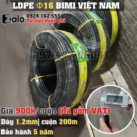 Ống LDPE 16 dày 1.2 mm cuộn 200 mét BIMI AGRI