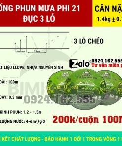 Dây tưới phun mưa phi 21 3 lỗ chéo, cuộn 100 mét