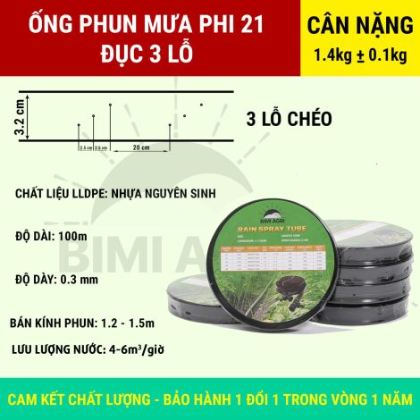 Ống phun mưa phi 21 3 lỗ chéo